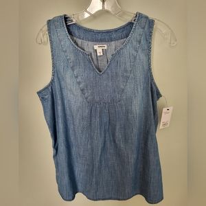 Sonoma Women‎ Medium Front Notch Panel Chambray Tank Blue Sleeveless